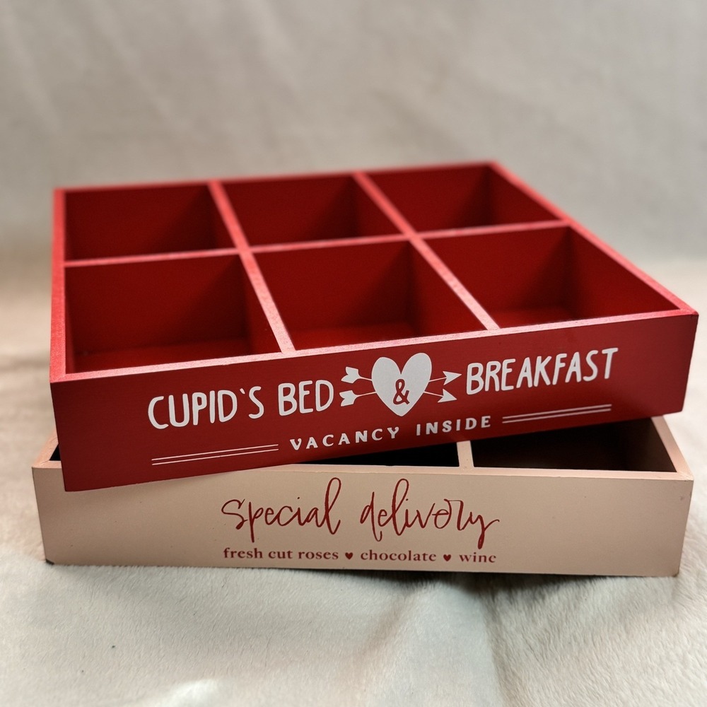 Target Bullseye Cupid  & Special Decor 2023 Pink & Red Wooden Divided Box Tray